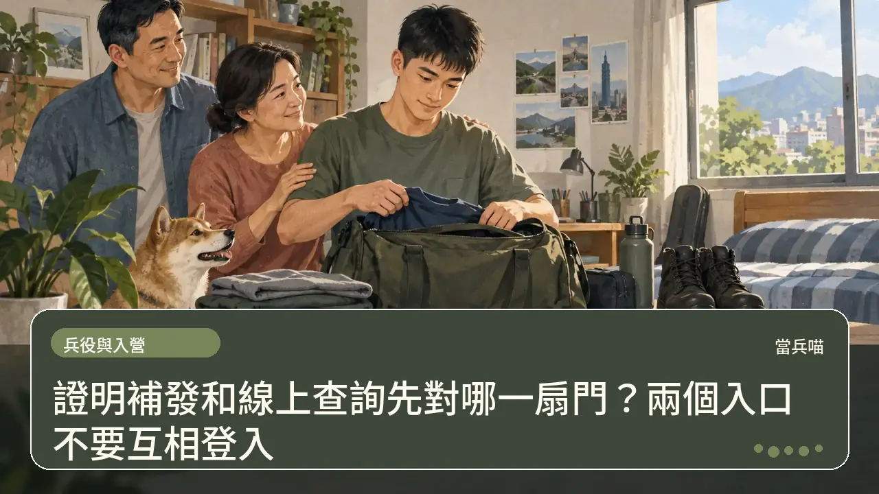 證明補發和線上查詢先對哪一扇門?兩個入口不要互相登入主題插畫