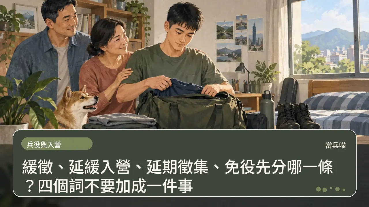 緩徵、延緩入營、延期徵集、免役先分哪一條?四個詞不要加成一件事主題插畫