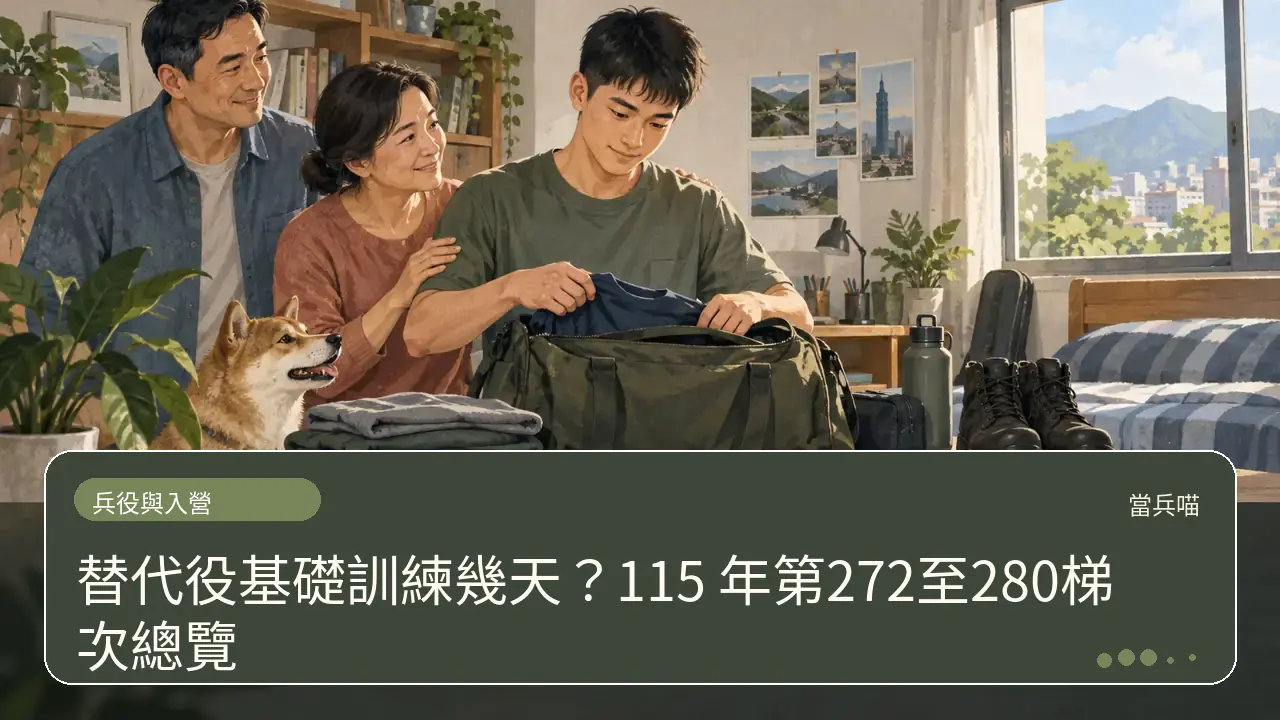 替代役基礎訓練幾天？115 年第272至280梯次總覽主題插畫