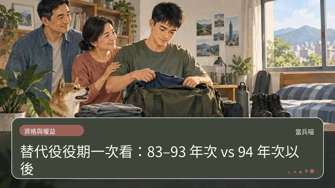 替代役役期一次看：83–93 年次 vs 94 年次以後主題插畫